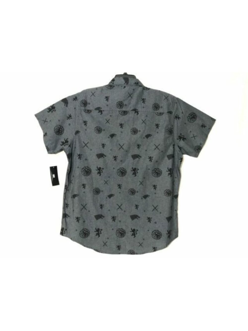 Men's HBO GoT Game of Thrones Button Down Collared Gray Shirt, Small